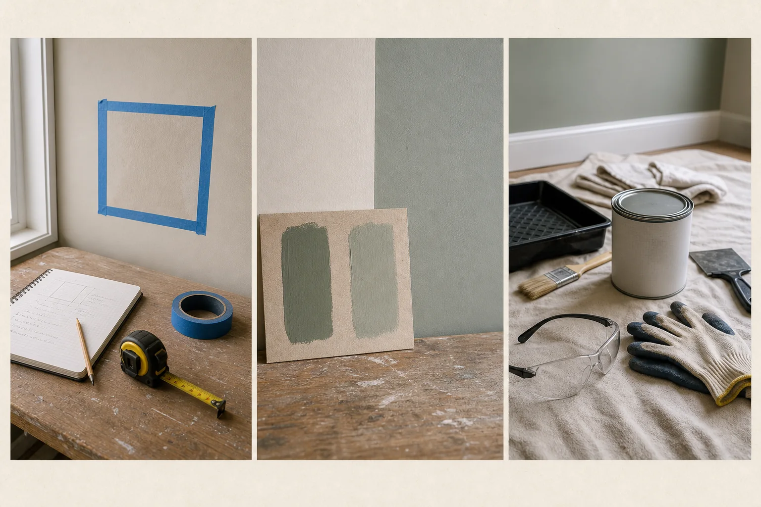 DIY work area marked with painter tape to define the exact project boundary